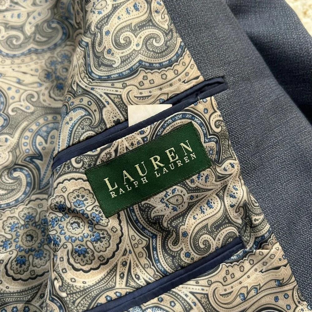 Lauren Ralph Lauren Sport Coat 40R Blue Paisley Two Button Blazer Polyester